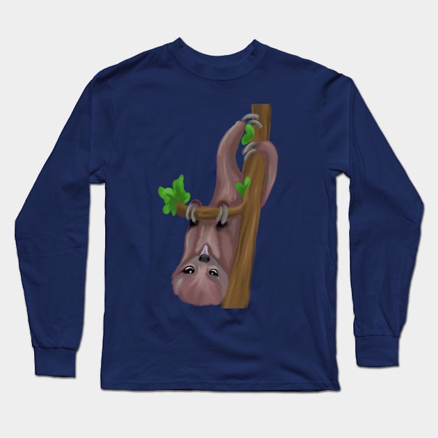 Cute sloth hanging on tree Long Sleeve T-Shirt by Antiope